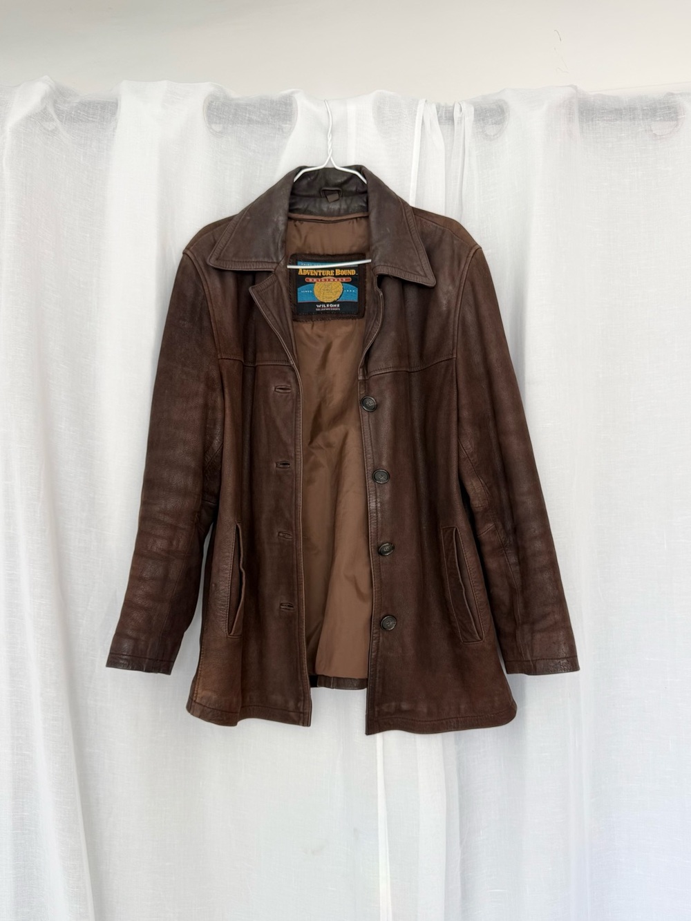 90s chocolate brown leather jacket ✦